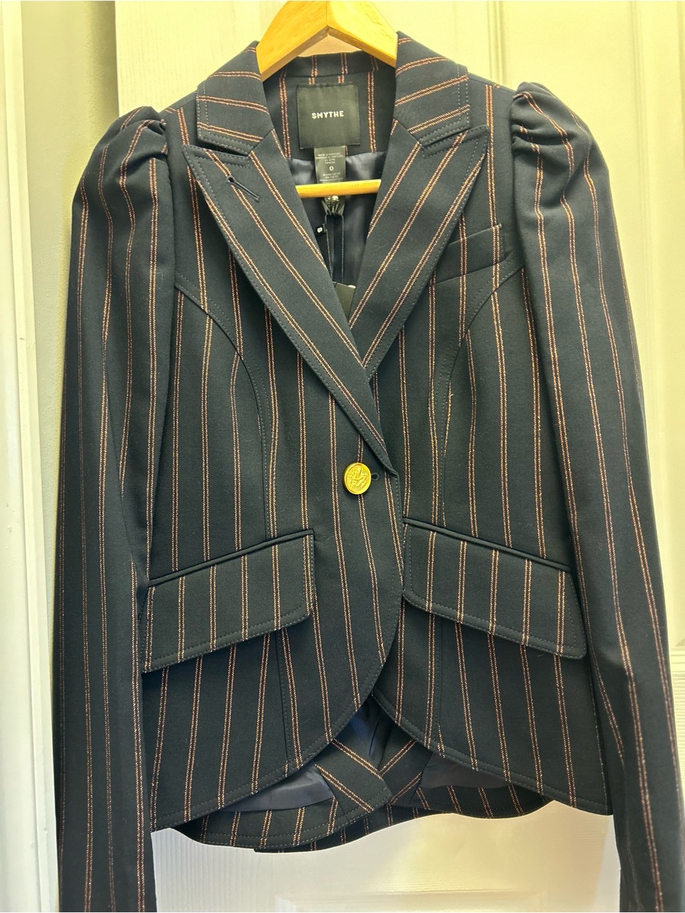 BNWT Smythe navy blazer with copper pinstripe